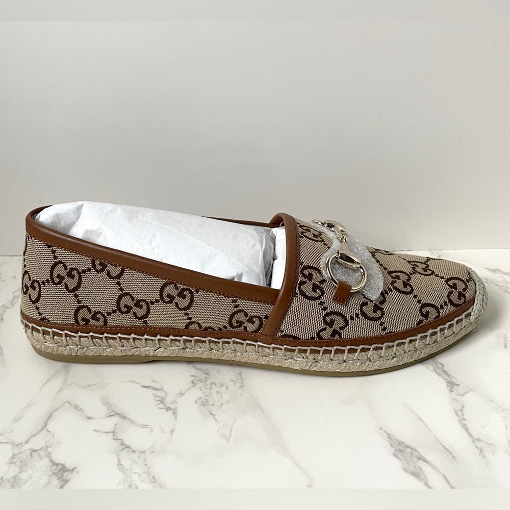 New Gucci Womens Espadrilles Brown Camel GG Canvas Size 38 - Picture 4 of 13
